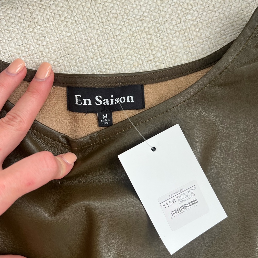 En Saison Olive Leather Mini Dress
